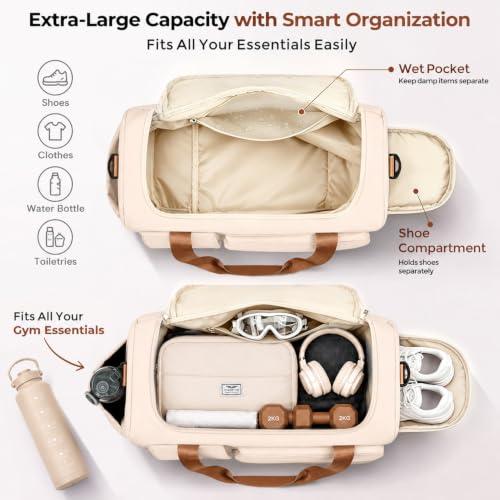 Image of FIORETTO Women's Gym Duffle Bag with Shoes Compartment, 30L Capacity, Ideal for Travel, Gym, Sports, Duffel, Weekender