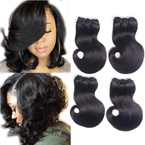 Tissage Bresilien en lot Cheveux Humain Ondulé (8 8 8 8 pouces) Body Wave Meche Tissage Naturels Brésilien Cheveux Humain Noire 50g/pc(Total 200g)