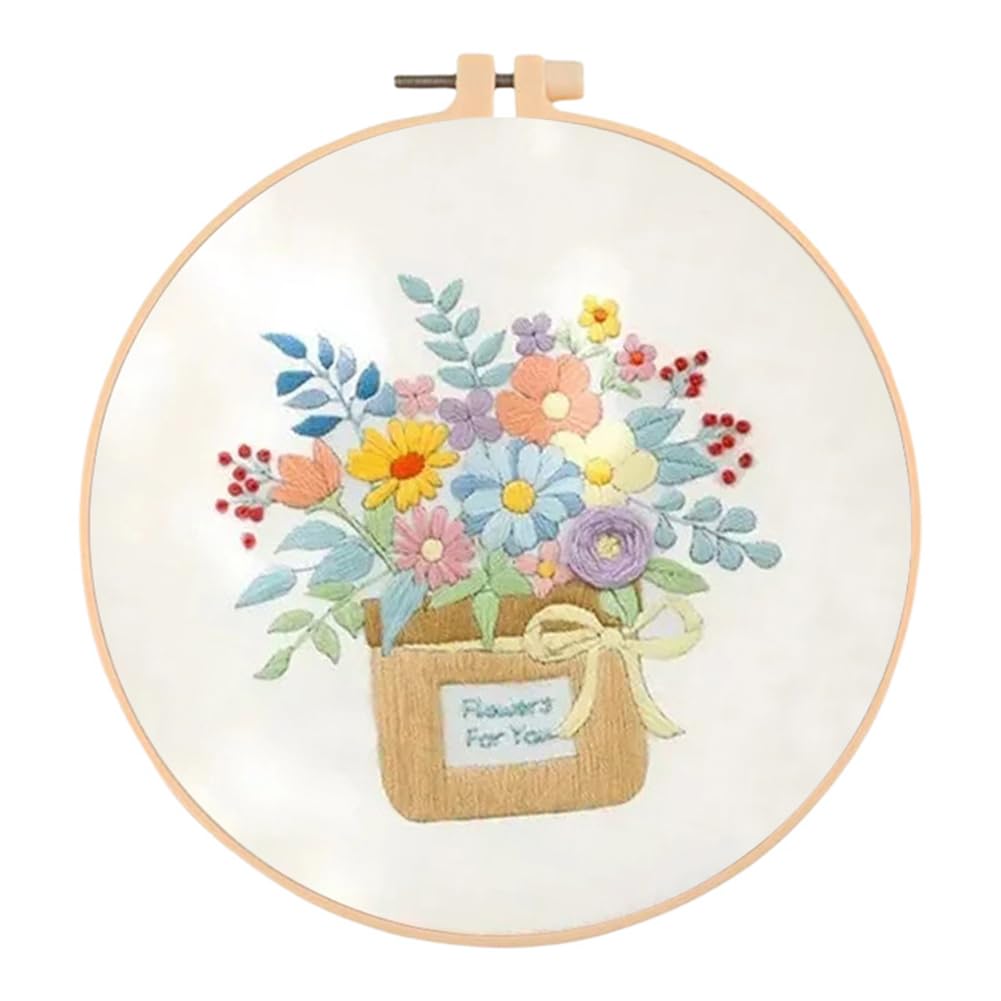 Flower Cotton Stamped Embroidery Cross Stitch Kit w/Pattern for Beginner30x30cm (B)