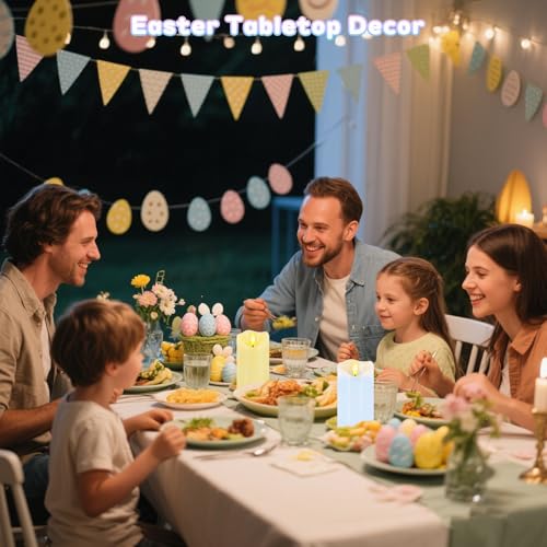 Image of Flameless Candles Light, Set of 2 6 inchx3 inch Flickering Pastel Spring LED Candles with Remote & Timer, Dimmable Real Wax Easter Pillar Candles Battery Operated for Home Spring Easter Decor (Blue Yellow)