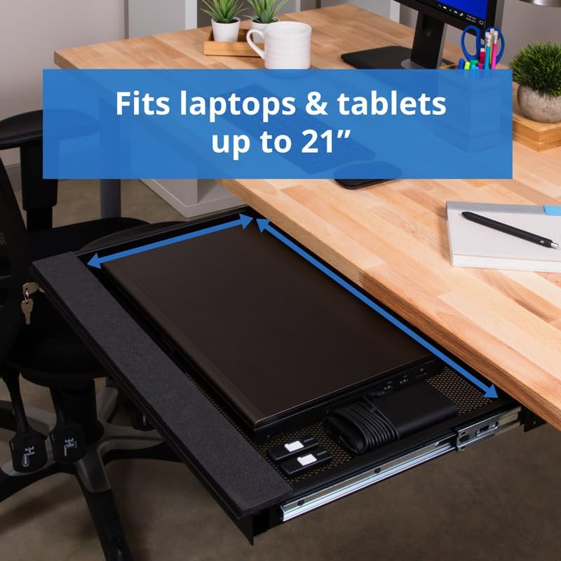 Penn Elcom Under Desk Laptop Drawer, Lockable, for 20” Laptops - Premium Sliding Security Drawers - Model EX-6171B Black image 5 of 9 B005FXCXSY