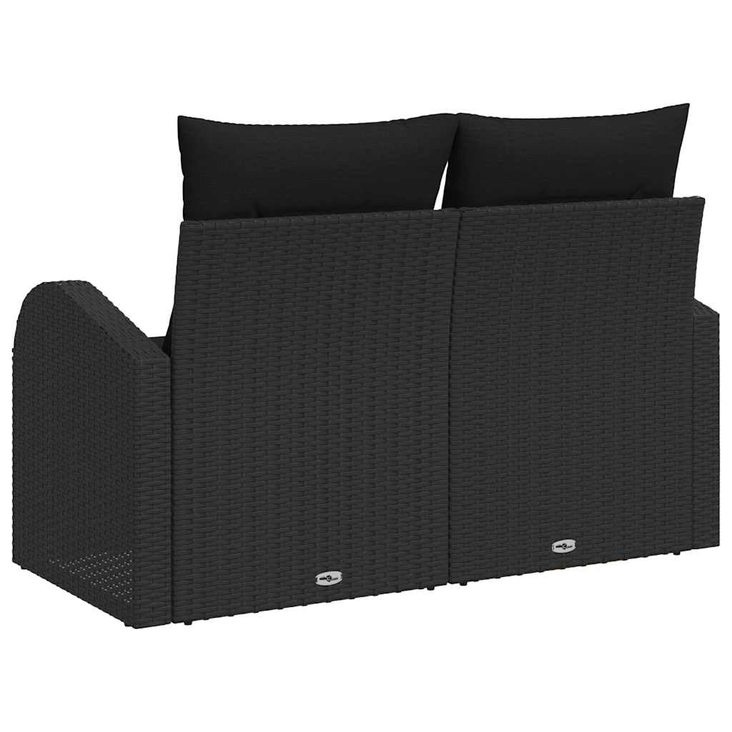 Divano da giardino nero, 124 x 62 x 69 cm, in rattan sintetico, 2 posti, per terrazza, balcone, set da giardino resistente alle intemperie