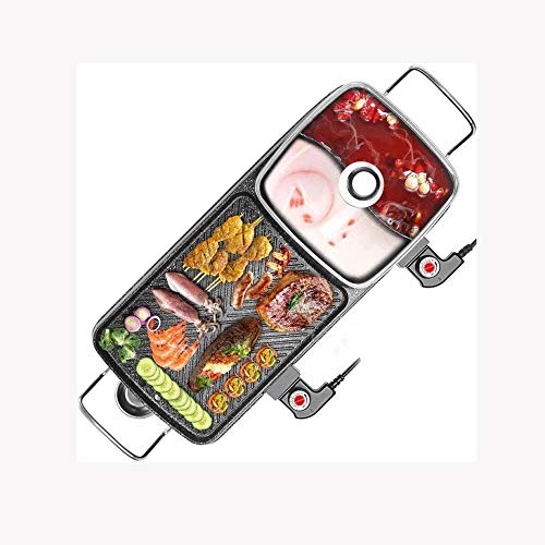 asdchZen Parrilla Eléctrica para Barbacoa 2 En 1, Sartén Antiadherente Sin Humo, Olla Multiusos, Plato Antiadherente para Barbacoa, Olla para Barbacoa