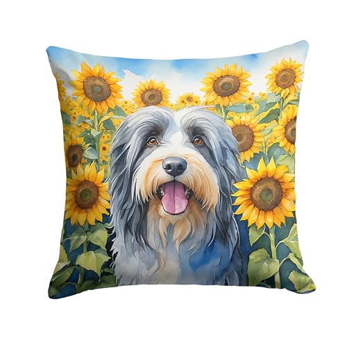 Caroline's Treasures in Sunflowers Throw Pillow, 18Hx18W, Bearded Collie 6020