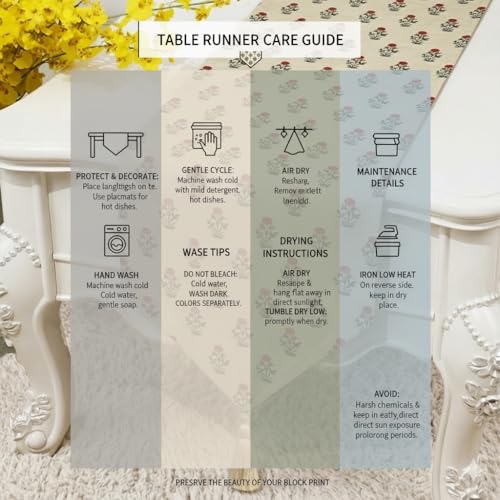 Image of COZY FURNISH Floral Printed Microfiber Cotton Table Runner for 6 Seater Dining Table & Runner with Tassels - 13x72 Inches Decorative Home Kitchen Table Linen