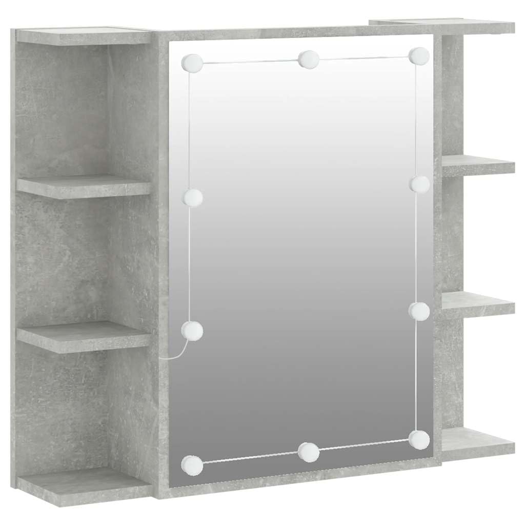 vidaXL Mueble con Espejo y Luces LED Baño Tocador Maquillaje Pared Almacenamiento Mobiliario Armario Organizador Decoración Estante Gris Hormigón