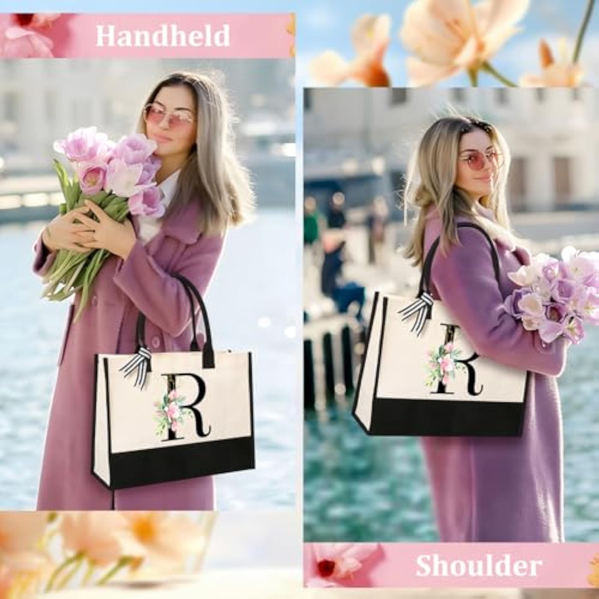 Personalized Initial Canvas Beach Bag, Makeup Pouch