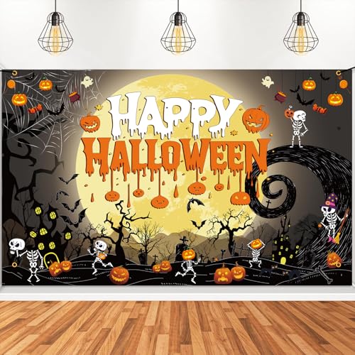 Happy Halloween Backdrop | Spooky Ghost Party Banner for Kids Halloween Birthday Photo Booth Background Party Decoration