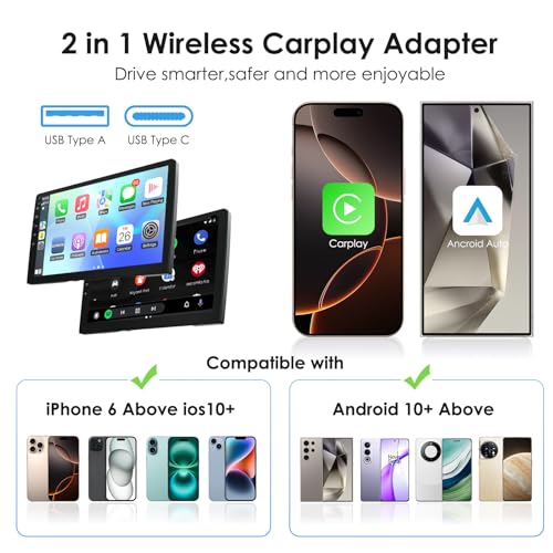 Adaptador CarPlay sem fio para Apple CarPlay, fácil de atualizar CarPlay com fio para sem fio, conec
