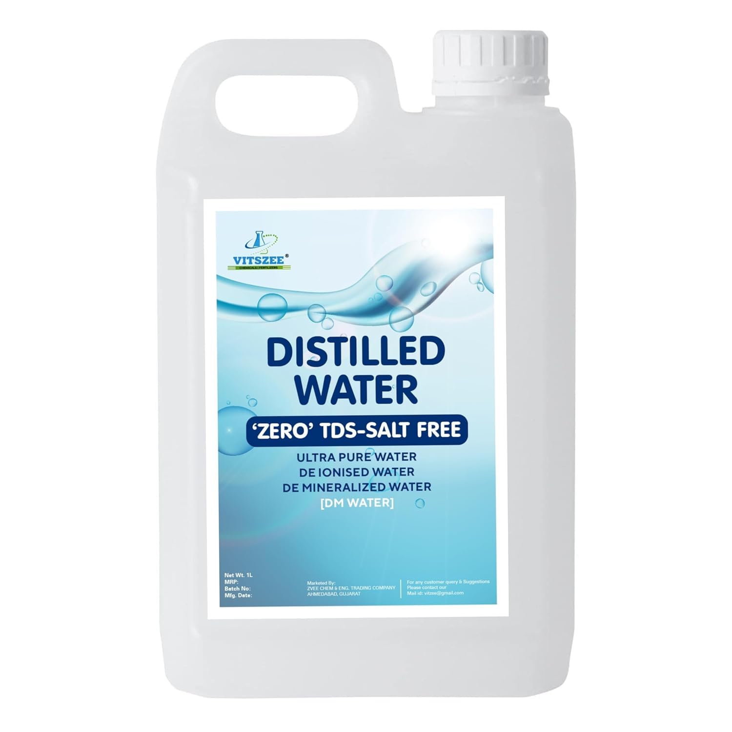 VITSZEE Distilled Water 1L DM water, Pure Di-Ionised Distilled Water For multipurpose Uses Battery/Inverter, Autoclaving, Reagent Water,Lab And Scientific Products 1 Litre