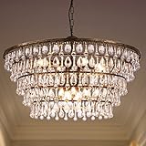 Wellmet Crystal Chandelier Farmhouse 5 Tiers Crystal Light Fixtures Hanging Modern Bronze Ceiling Pendant Light, Chandeliers for Dining Room, Kitchen Island, Bedroom, Foyer, Entryway, Bar, W28-inch