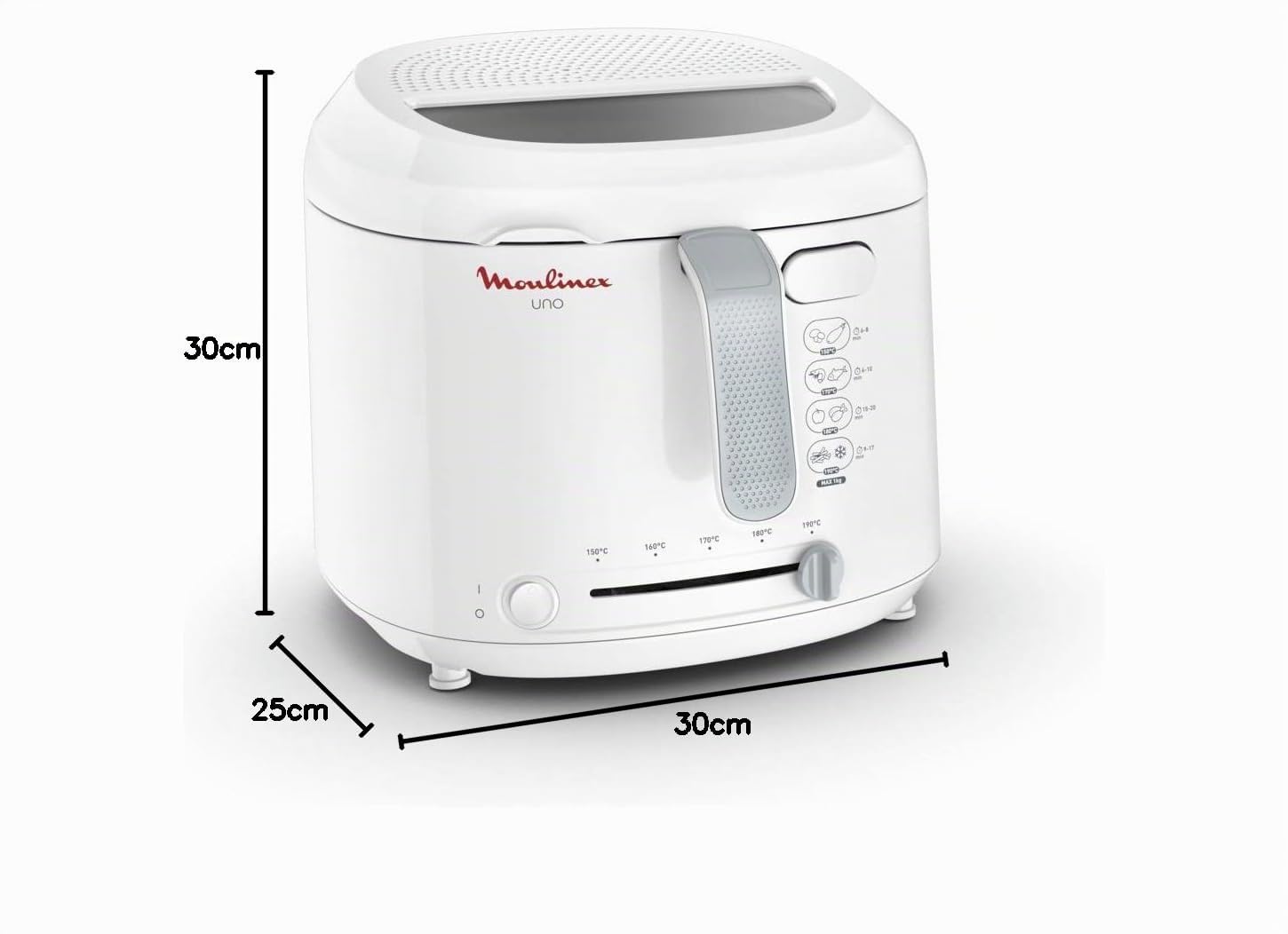 Moulinex AF2031 Fritteuse, Uno, Kapazität 1 kg für 4 Personen, Öl-Fassungsvermögen 1,8 l, Weiß