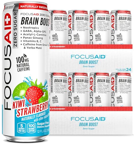 Image of FOCUSAID ZERO SUGAR Nootropics Blend, Alpha-GPC, GABA, 100mg Natural Caffeine from Green Tea, Yerba Mate, Vitamin B-Complex, Keto-Friendly, No Artificial Sweeteners, 12 Fl Oz (Pack of 24)
