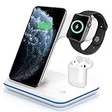【Diseño magnético y portátil】: Gracias a sus contactos magnéticos únicos, el soporte de carga inalámbrico y la base se pueden combinar para cargar múltiples dispositivos con un solo cable, o se pueden desconectar para un uso por separado. Fácil de transportar y cargar su iWatch y AirPods cuando viaja. Se incluye un cable Lightning a USB para AirPods y está preinstalado.