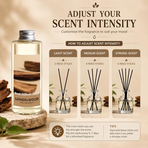 Image of STRN Sandalwood Reed Diffuser Oil Refill, Scented Diffuser with Stick 200ML