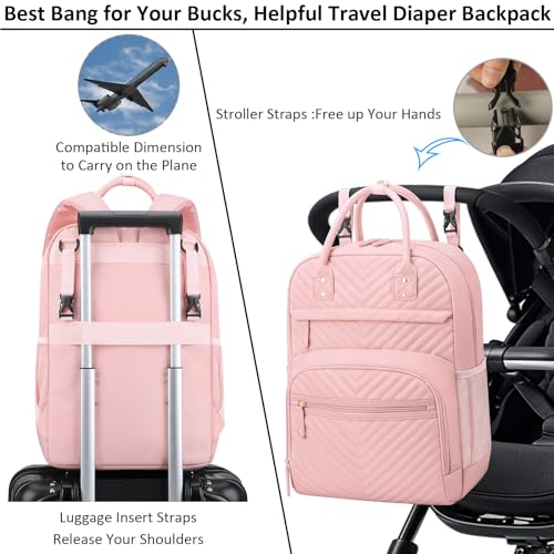 Image of Tenot Diaper Bag Backpack Tote for Women Large Capacity, Baby Bag with Insulated Pockets Multifunctional Diaper Bags For Baby Girl Boy Waterproof Baby Bags For Boys Girls Maternity Bag Baby Pink