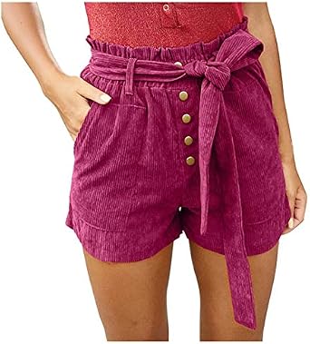 Pantalones Cortos de Verano para Mujer Pantalones de Pana Casuales Sólidos  Botones de Cintura Alta Sueltos Anchos: Amazon.es: Ropa