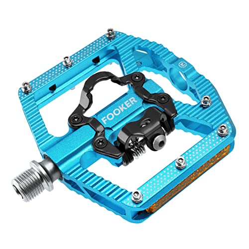 Fooker Mountain Bike Pedals,Bicycle Pedals With Reflectors,3 Bearing Flat Platform Compatible With Spd,Dual Function Sealed Clipless Aluminum 9/16" Pedals With Cleats For Road, Mtb, Mountain Bikes #TOP6
