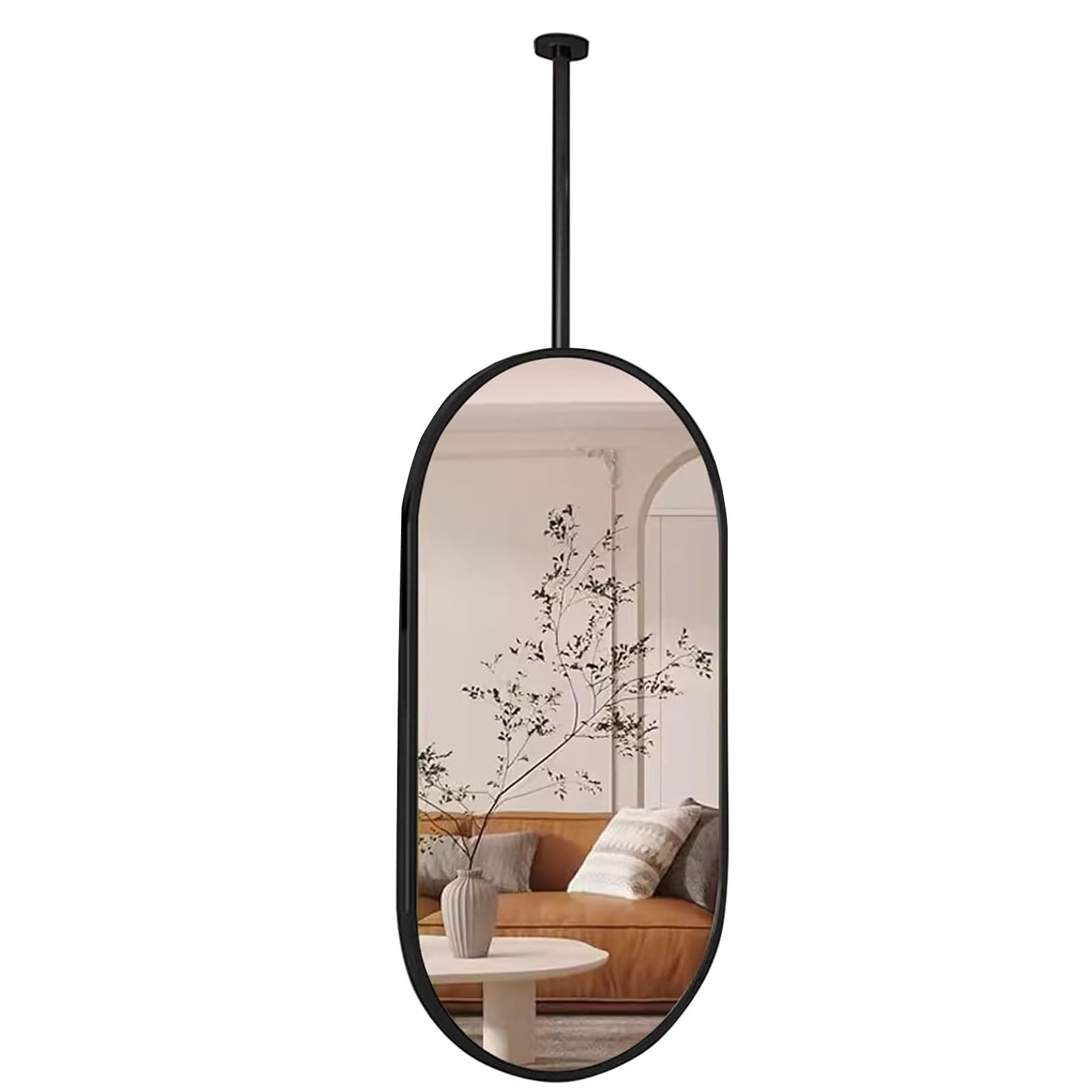 FGXHHS with Black Metal Frame and Ceiling Rod, Modern Oval Hanging for Bedroom Hallway Livng Room (Boom Can Be Customizable) (Size : 40cmx70cm)