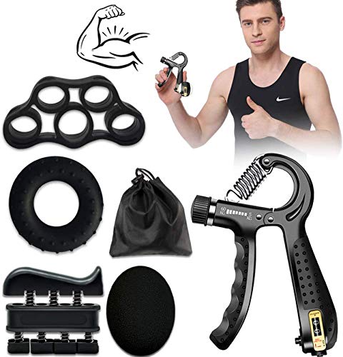 Workout Equipment for Home Workouts - Hand Grip Strengthener Workout Kit (5 Pack) Forearm Grip Adjustable Count Resistance Strength Trainer,Finger Exerciser, Finger Stretcher, Grip Ring, Grip Ball
