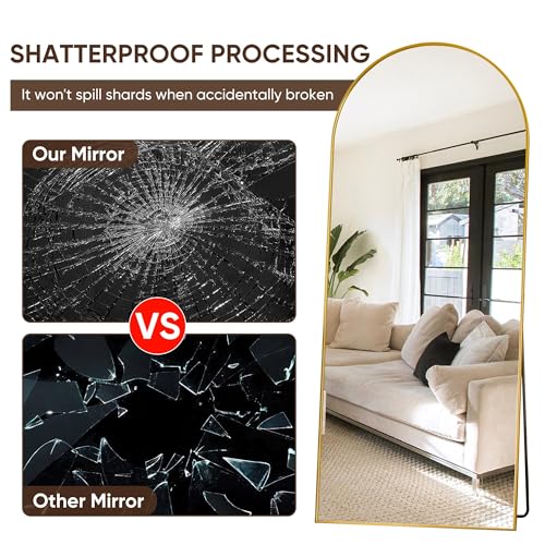 Suidia Arched Full Length Mirror, 58"x18" Floor Mirror Freestanding, Floor Standing Full Body Mirror with Stand for Bedroom, Hanging Mounted for Living Room Cloakroom, Gold