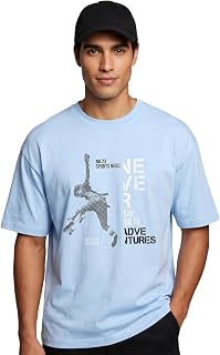 NOBERO Mens Cotton Graphic Print Oversized Fit T-Shirt Price In India