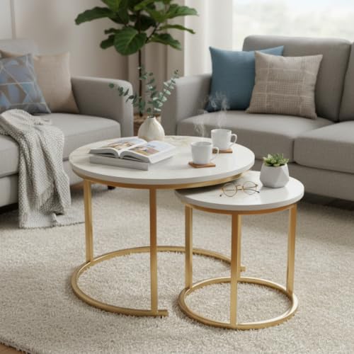 Image of Wakefit Kaltos Coffee Table I Marble Finish I Vitrified Tile Top I Vibranium Brown