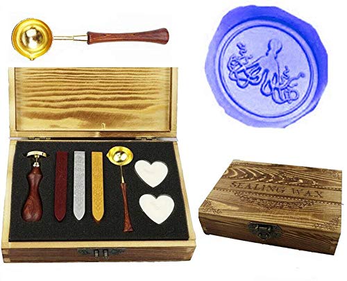 Kit de cachet de cire Octopus avec cuillère bougie et boîte en bois