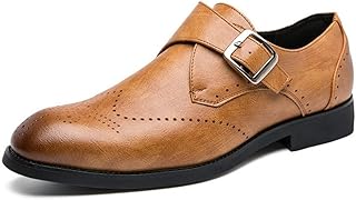 KVUZAT Vestido Oxford for Hombres Slip On Monk Strap Brogue Punta de ala en Relieve Cuero Vegano Antideslizante Antideslizante Trabajo (Color : Yellow, Size : 40 EU)
