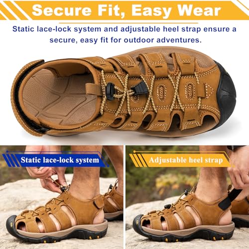 Men's Sport Sandals Closed Toe Leather Hiking Athletic Walking Outdoor Beach Trail River Fishing Water Shoes Lightweight Comfortable Waterproof3
