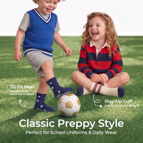 Image of Toddler Non Slip Cotton Crew Socks with Grips for Baby Boys Girls