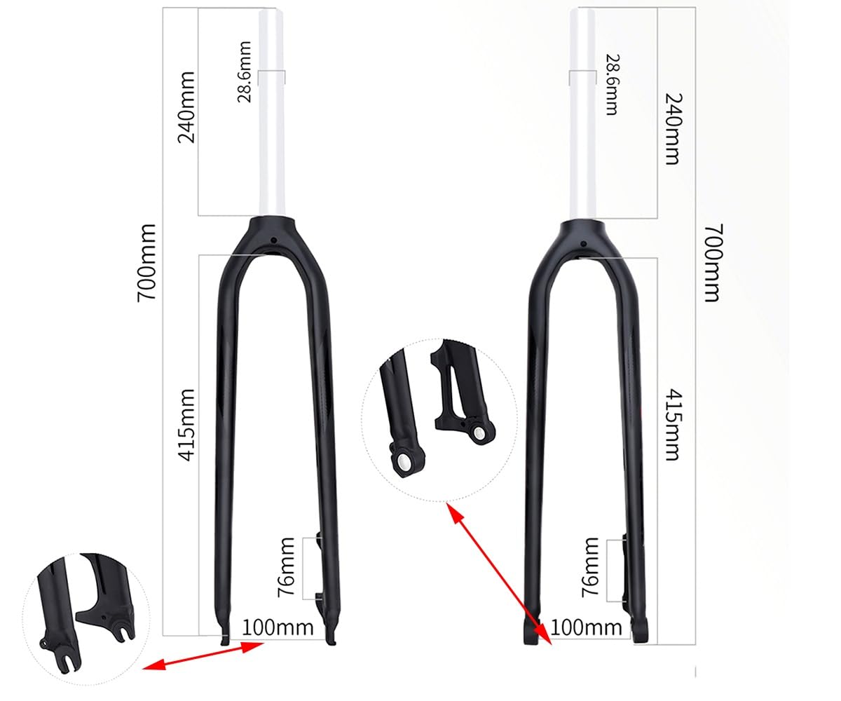 26/27,5/29 MTB Stijve Vork Draadloos Rechte Buis 1-1/8 Schijfrem QR 9 * 100mm Ultralicht Mountainbike Aluminiumlegering Voorvork (Color : Black, Size : 26