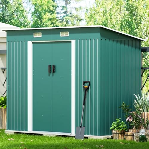 Outdoor Storage Shed Garden Utility Tool Storage House Backyard Lawn with Sliding Door, Green 6 x 4...
