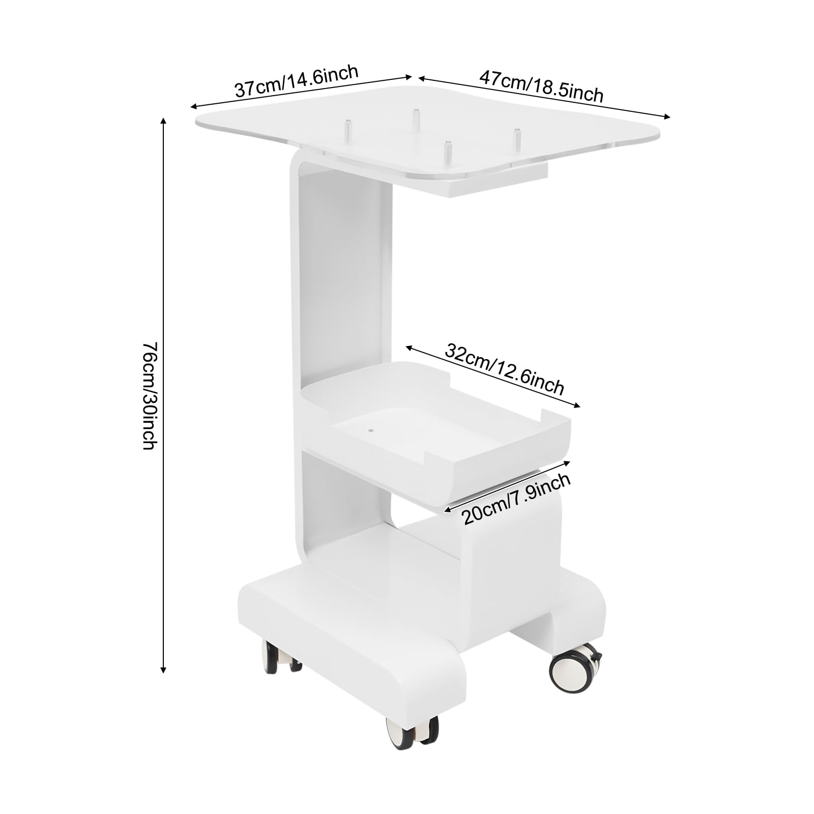 Carrello cosmetico Bellezza, Salon Trolley, Attrezzatura Tavolo Beauty Carrello Carrello per Saloni, Saloni di Bellezza, Ospedali, Capacità di carico 20 kg, Bianco