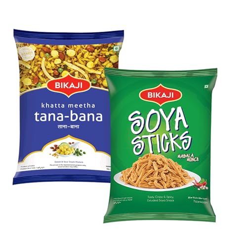 Khatta Meetha 1000g and Soya Sticks 200g Combo of 1200g (42.33Oz) – Authentic Indian Snacks Family Pack | Crunchy Namkeen, Party Mix, Bar Snacks & Tea-Time Treats