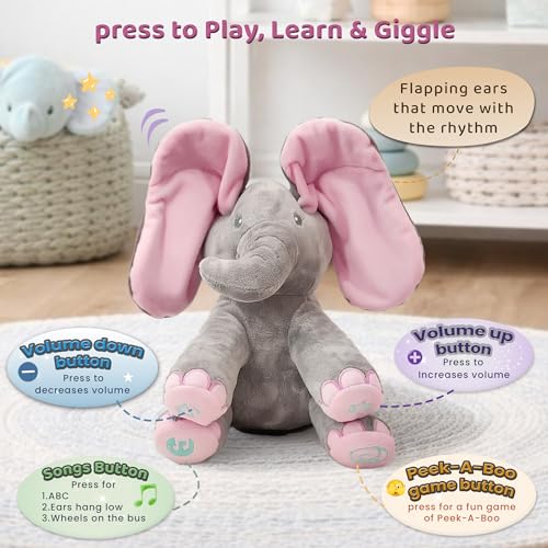 Image of Dimple Ella Elephant Animated Plush Singing Elephant With Peek-A-Boo Interactive Feature