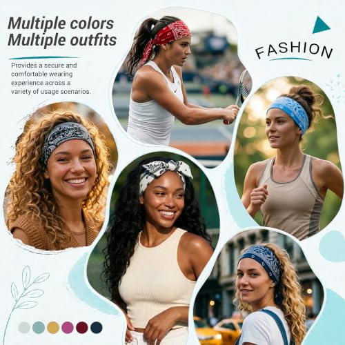 Image of DRESHOW 6 PCS Adjustable Headbands for Women Knotted Headbands Elastic Non-Slip Fashion Hair Bands for Workout Sports Running Yoga
