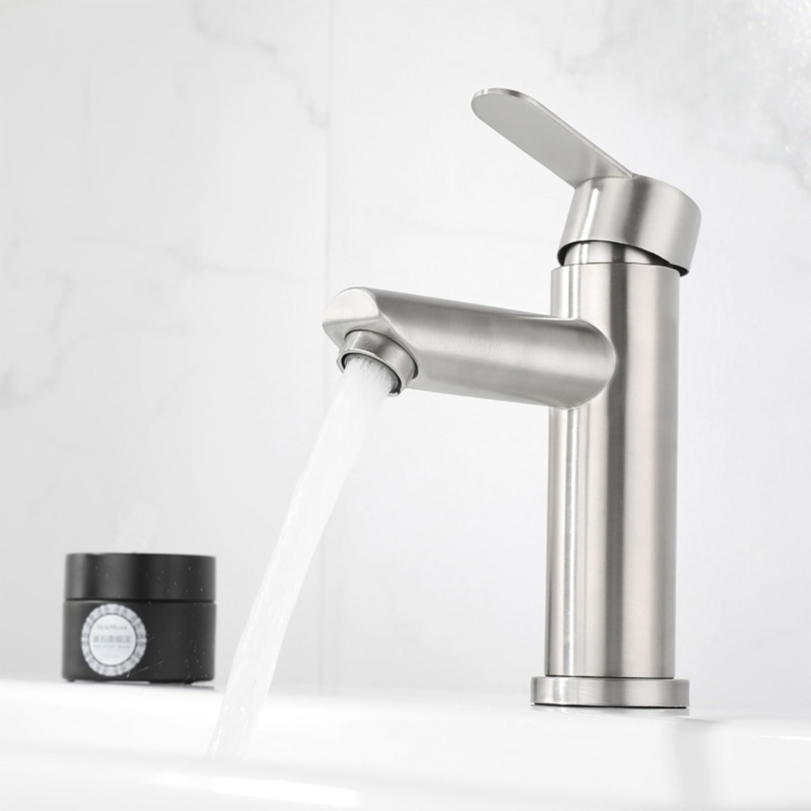 Robinet Salle de Bain Argent Mitigeur Lavabo Robinet Salle Bain Robinet Lavabo Acier Inoxydable Robinet de lavabo haut Mitigeur Salle Bain Contrôle de l'eau Chaude et Froide