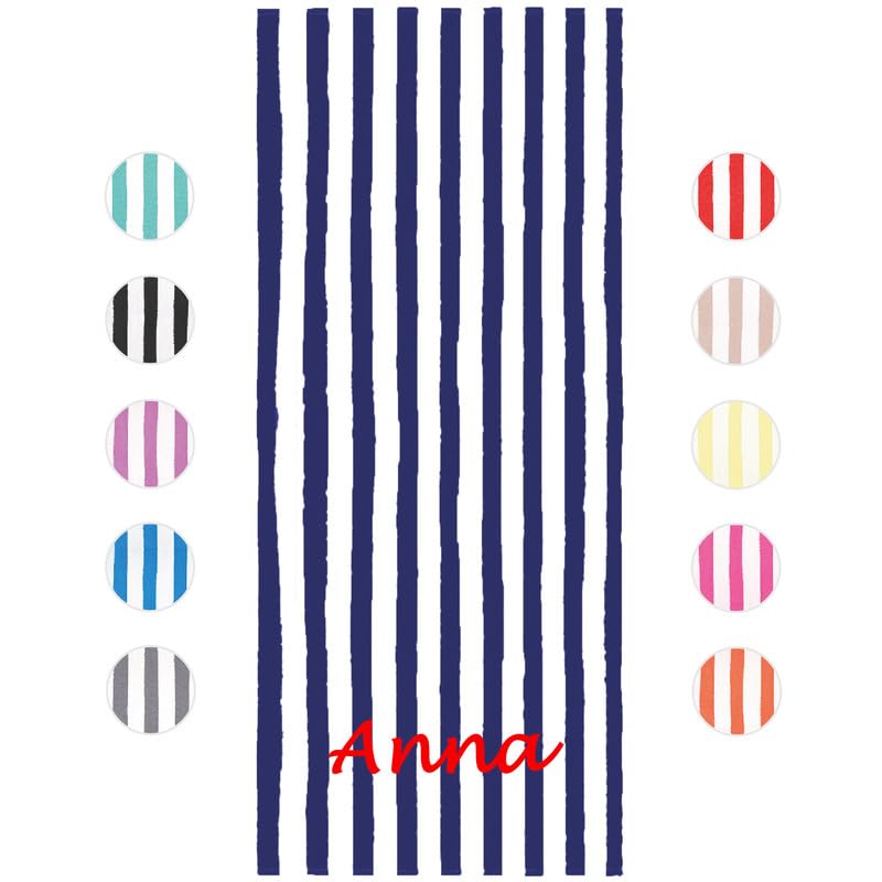 Personalized Beach Towels for Adults - Custom Pool Towels with Name - 100% Ring Spun Cotton Striped Beach Towels for Men & Women - Large 70"x30" Bath