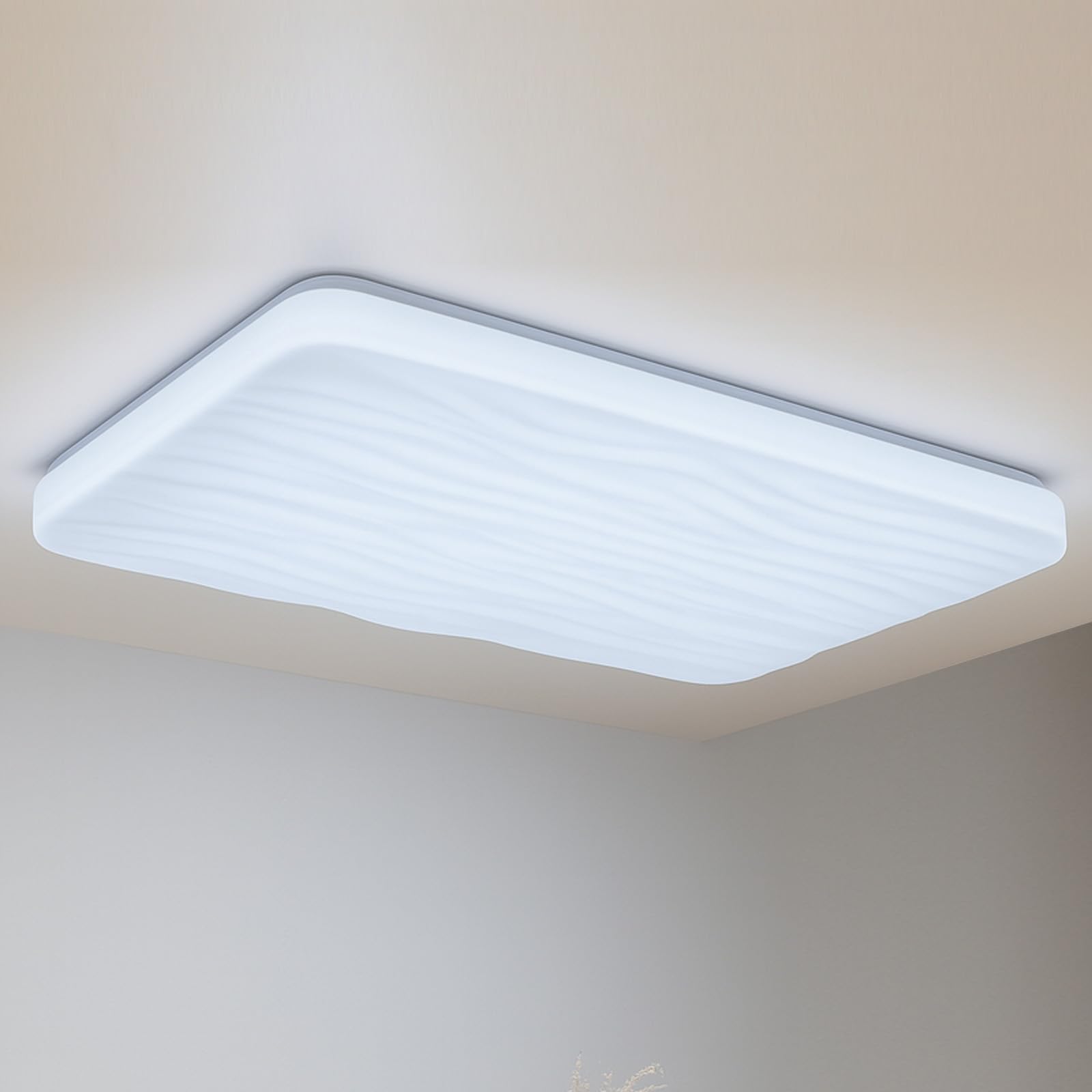 Alpinaluz Plafón LED Rectangular 90W 94×64 cm – Diseño Ondulado Moderno “WAVE”, Luz Regulable por Mando 2.4G, CCT 3000K/4000K/6000K – Iluminación Interior para Salón, Dormitorio y Comedor