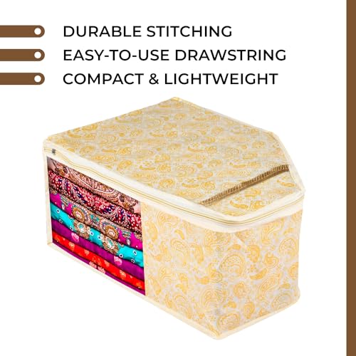 Image of Urbane Home Blouse Cover | Clothes Storage Bag | Zipper Wardrobe Organizers | Non-Woven Clothes Organiser | Side Transparent Blouse Organizer | Carry-Design | Pack of 12 | Yellow