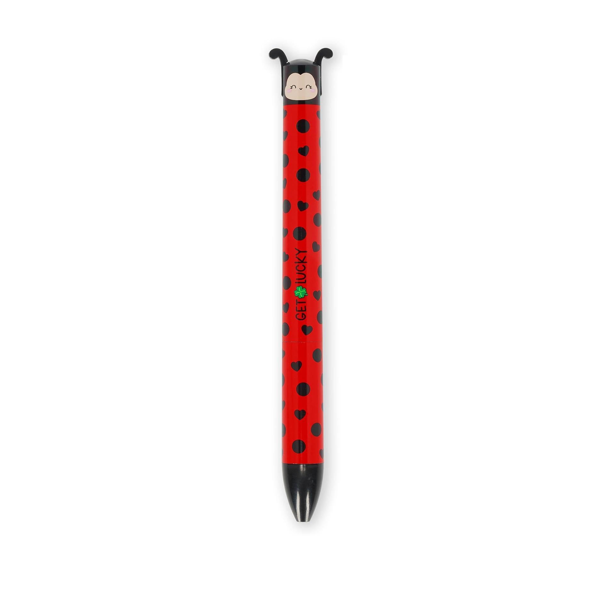 Legami - Zweifarbig, Ladybug Motiv, schwarze und rote Tinte, Click&Clack Stift, Ideal für Schule Büro Zuhause, Zweifarbig, 1 mm Spitzendurchmesser