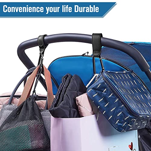 Kinderwagen Haken Clips,2 Stück Buggy-Clips Träger Kinderwagen Haken,Kinderwagen Taschenhalter aus Leder,bag hooks for stroller,kinderwagen clips,Kinderwagen haken für taschen,rucksack (Schwarz)