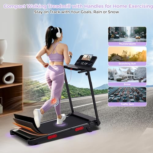 Image of Compact Walking Pad Treadmill with Handle Bar and Incline for Home, 2026 Upgrade Portable Walking Treadmill with Handles, 3.0HP Walking Pad for Exercising, 0.6-7.6MPH, 350LBS