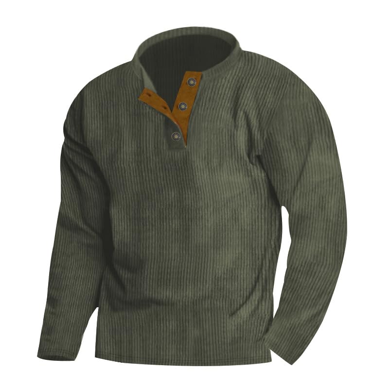 Mens Western Sweatshirts Corduroy Long Sleeve 1/4 Button Henley Shirts Western Casual Fall Winter Pullover Sweater