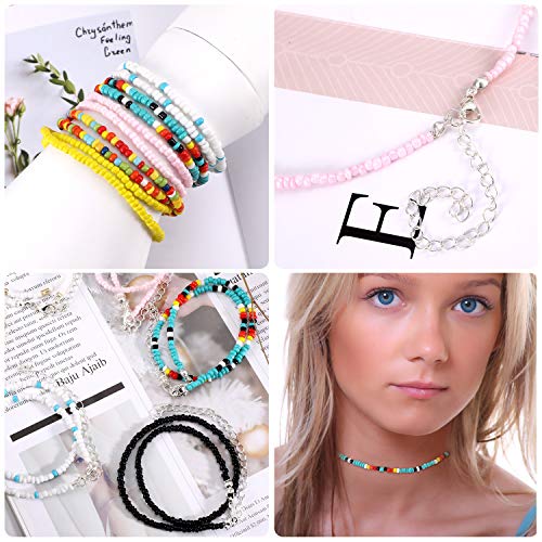 Hicarer 12 Pieces Boho Seed Bead Choker Necklace Colorful Bead Necklaces Rainbow Beach Bead Choker Necklaces For Women #TOP4