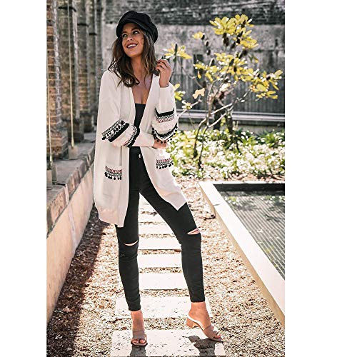 Women Long Sleeve Open Front Leopard Knit Long Cardigan Casual Print Knitted Maxi Sweater Coat Outwear with Pockets