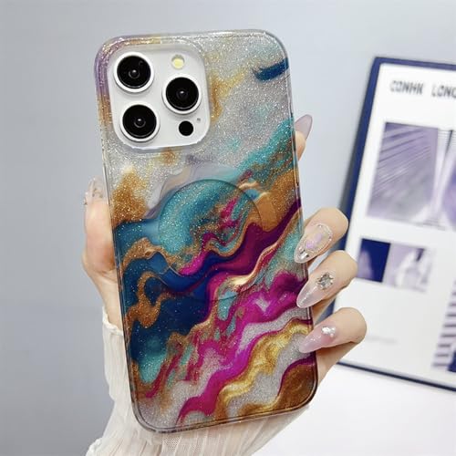 Coque magnétique iPhone 15 Pro Max en marbre pailleté de luxe