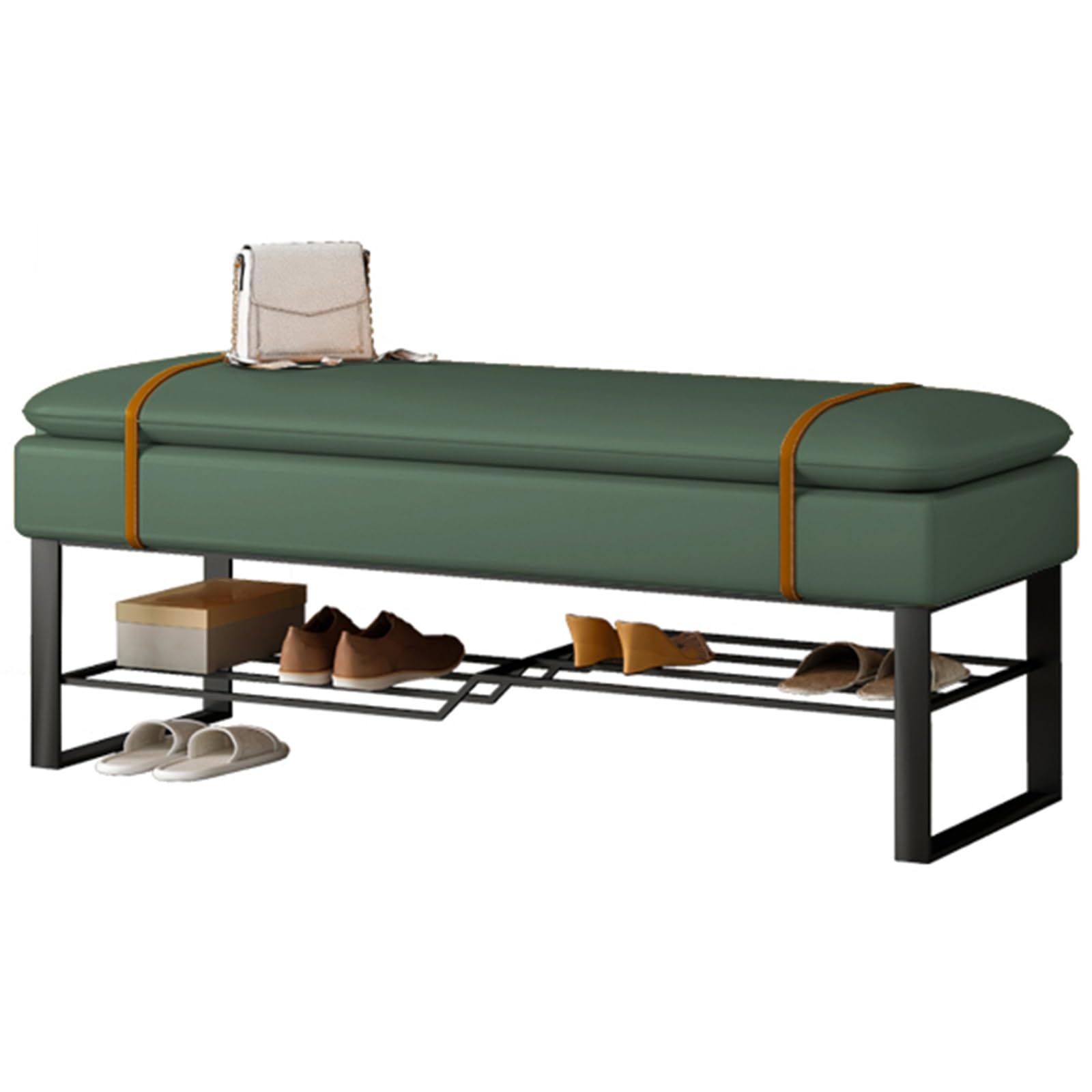 Banc de rangement vert 80 cm en acier avec étagère à chaussures pour entrée