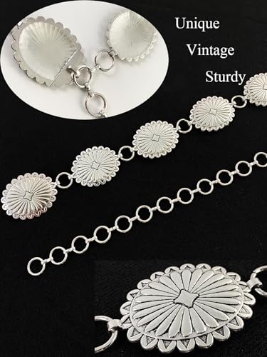 image for TOPACC Western Metal Oval Concho Chain belts for Women Silver Boho Cow